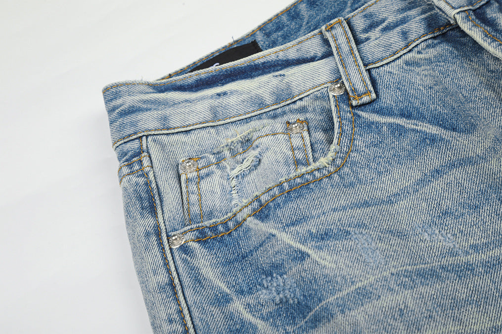 DAXUEN light blue distressed wide-leg denim jeans