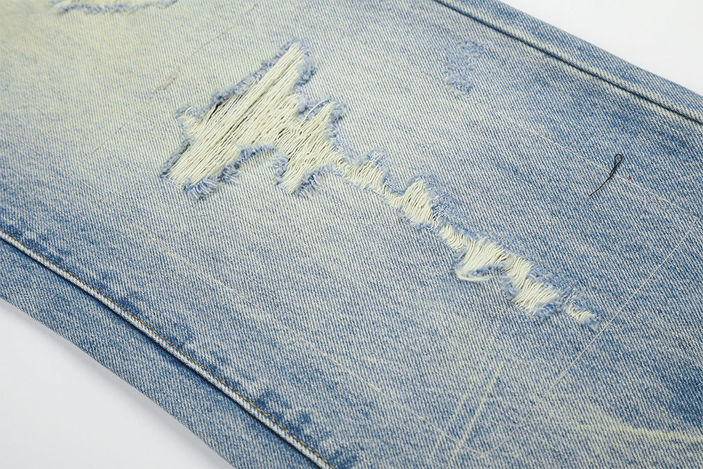DAXUEN light blue distressed wide-leg denim jeans