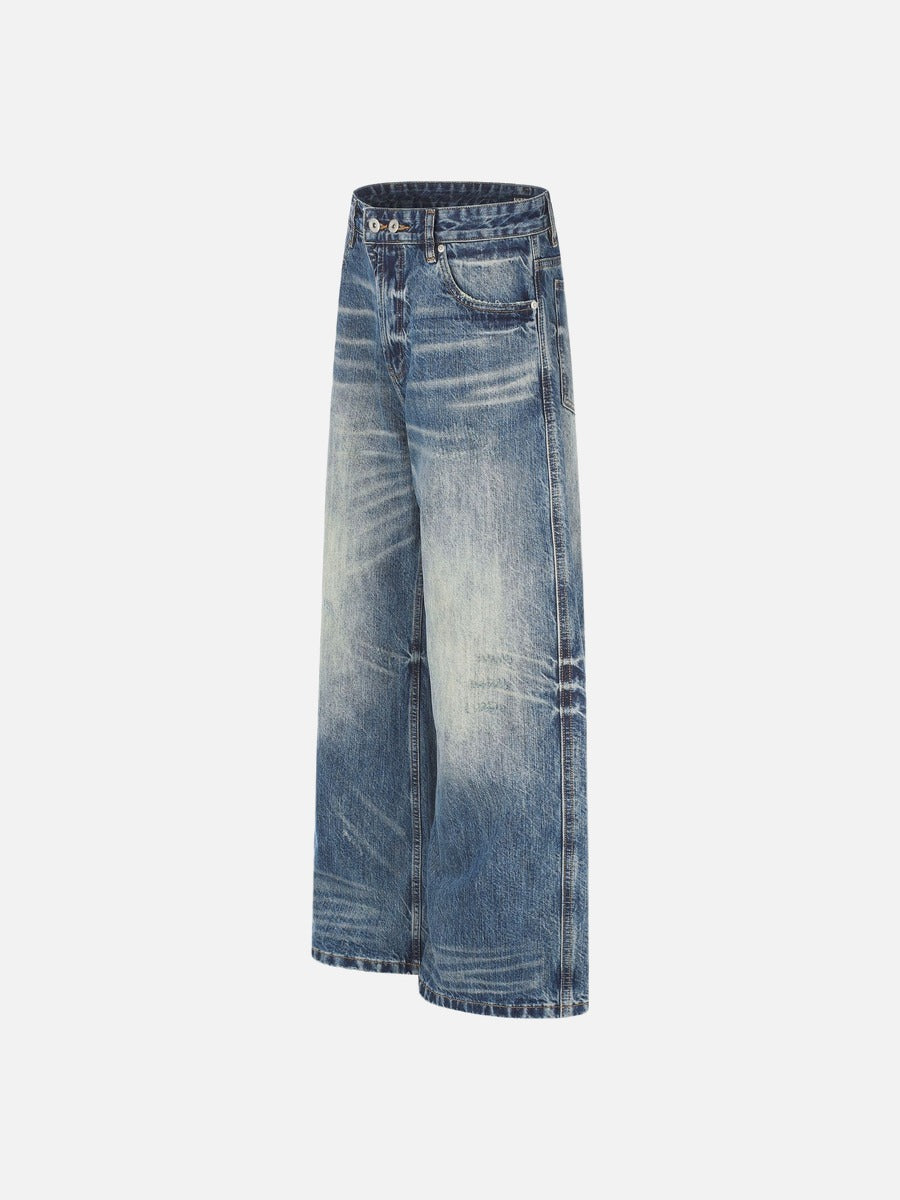 DAXUEN faded medium blue distressed wide-leg denim jeans