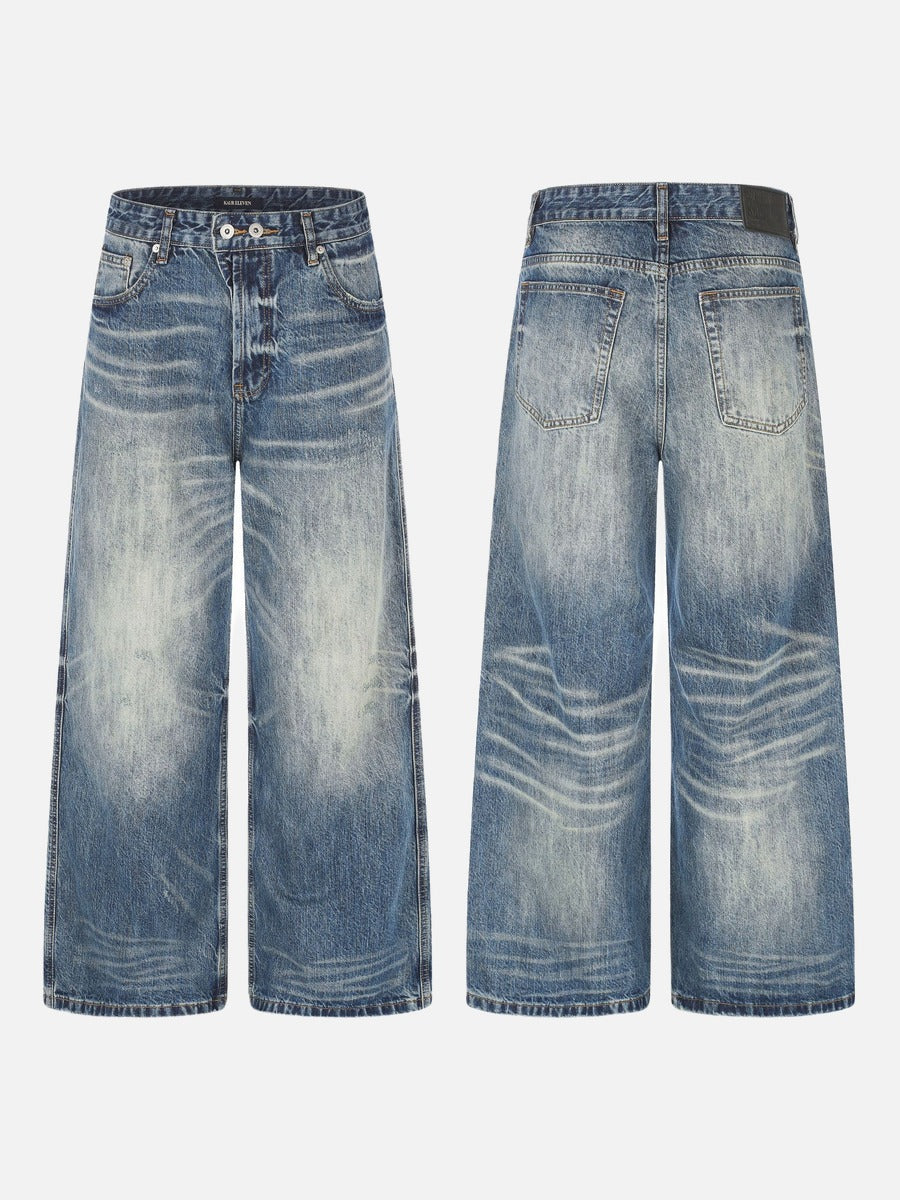 DAXUEN faded medium blue distressed wide-leg denim jeans