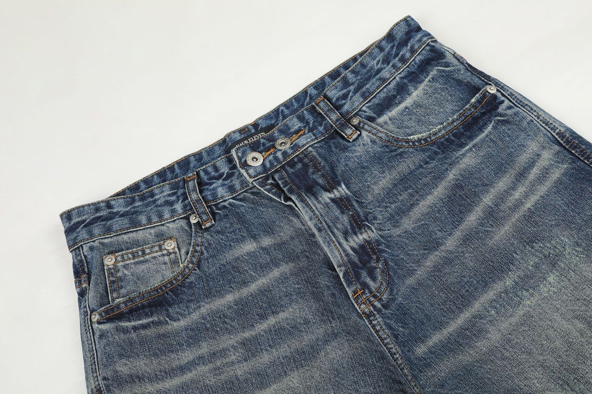 DAXUEN faded medium blue distressed wide-leg denim jeans