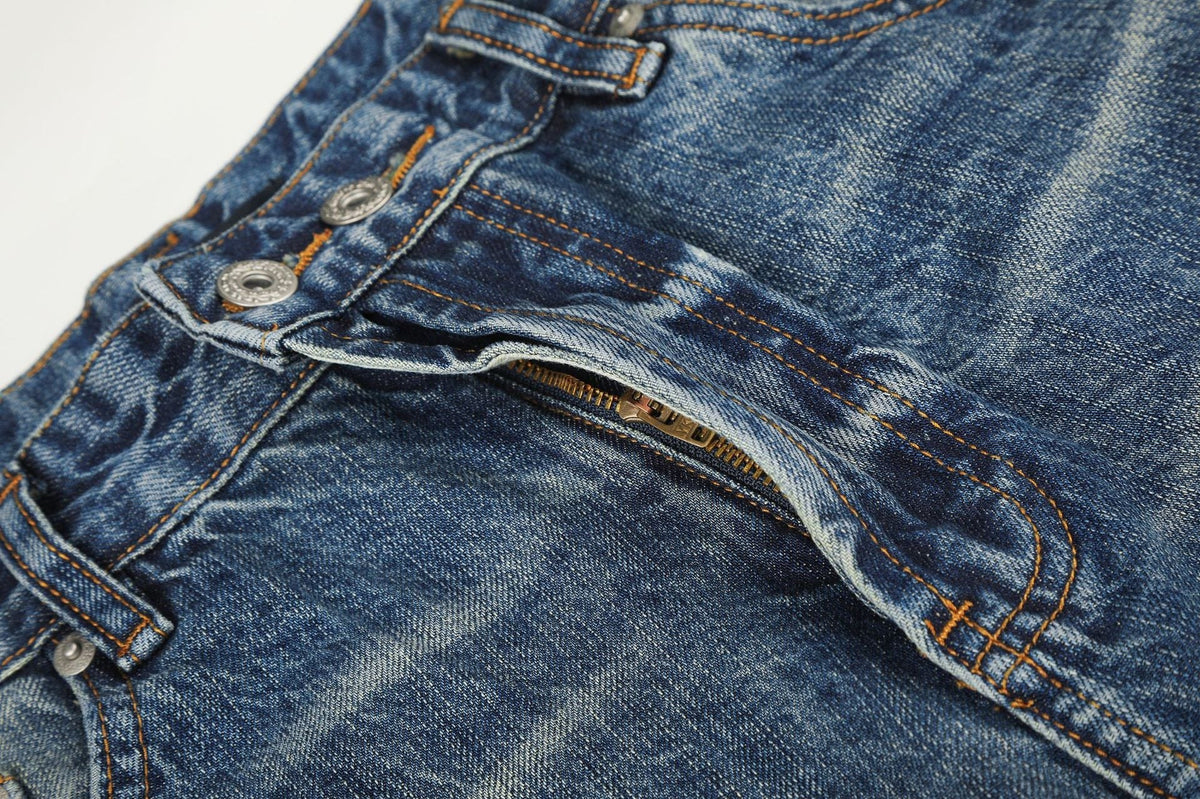 DAXUEN faded medium blue distressed wide-leg denim jeans