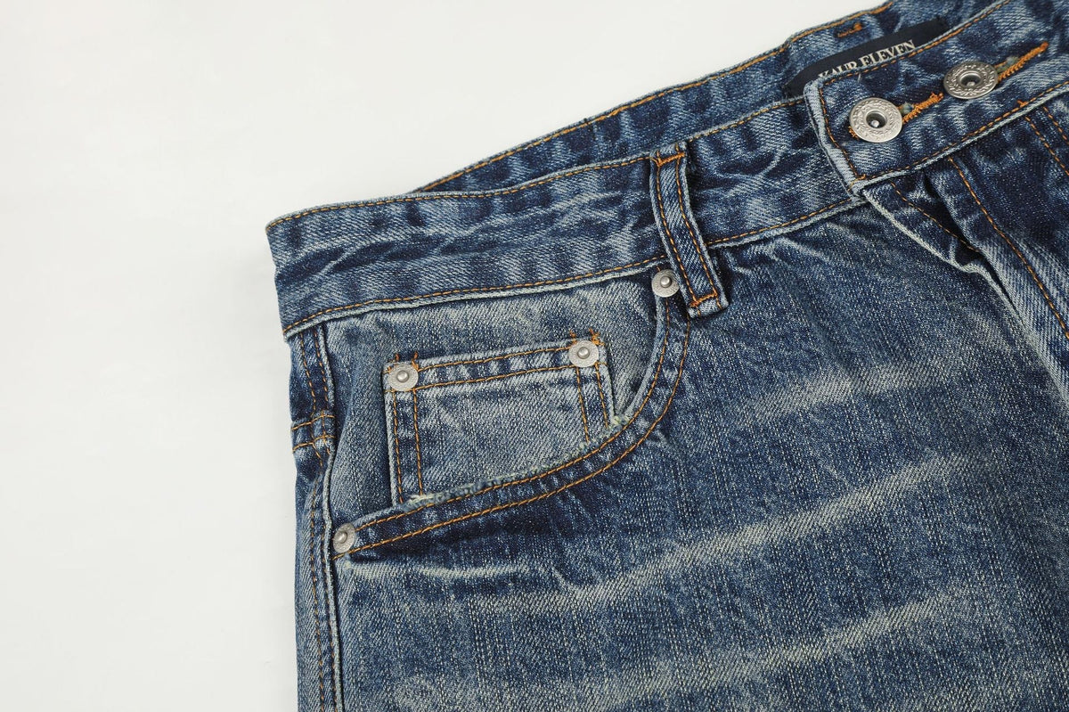 DAXUEN faded medium blue distressed wide-leg denim jeans