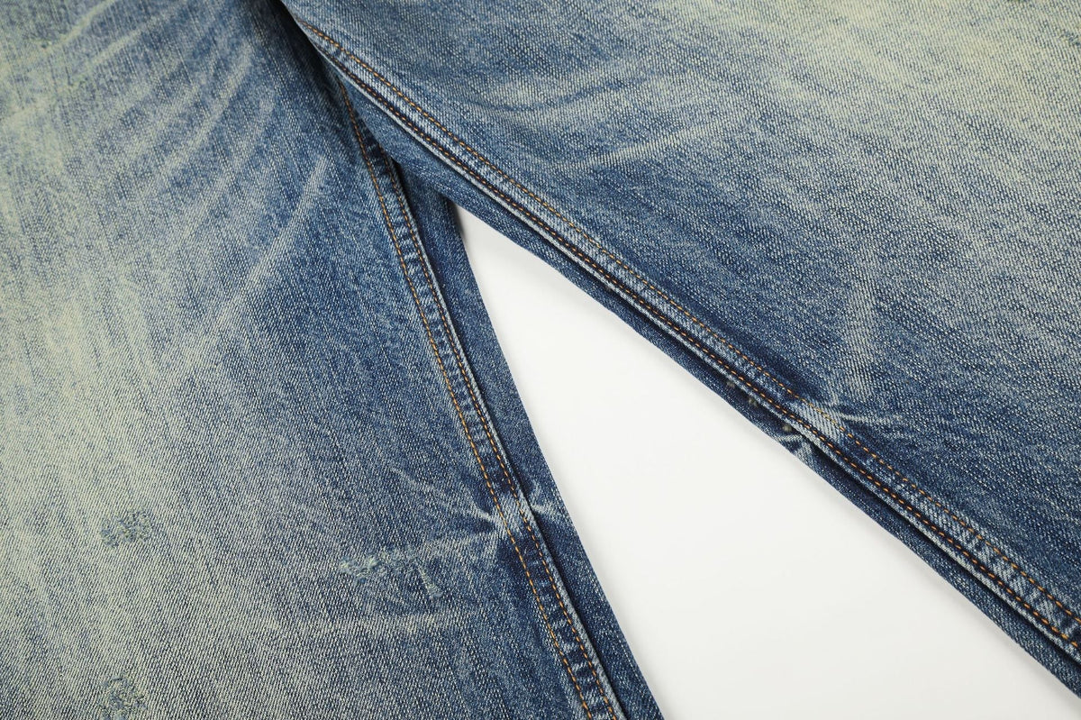 DAXUEN faded medium blue distressed wide-leg denim jeans