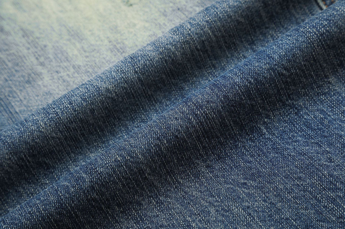 DAXUEN faded medium blue distressed wide-leg denim jeans