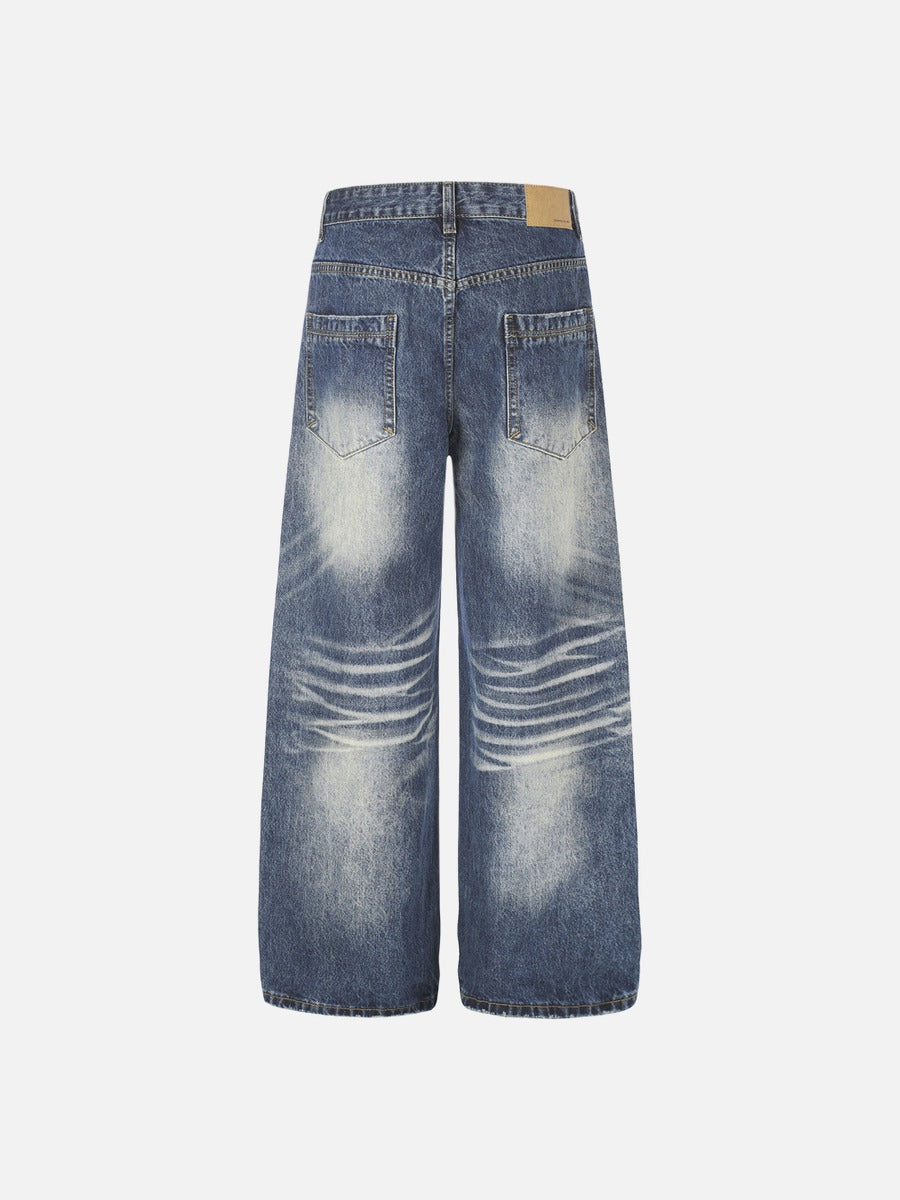 Distressed Medium Blue Wide-Leg Jeans