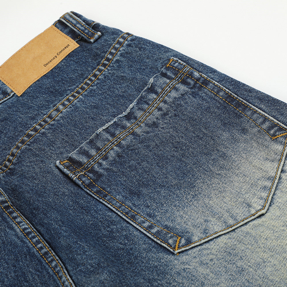 Distressed Medium Blue Wide-Leg Jeans