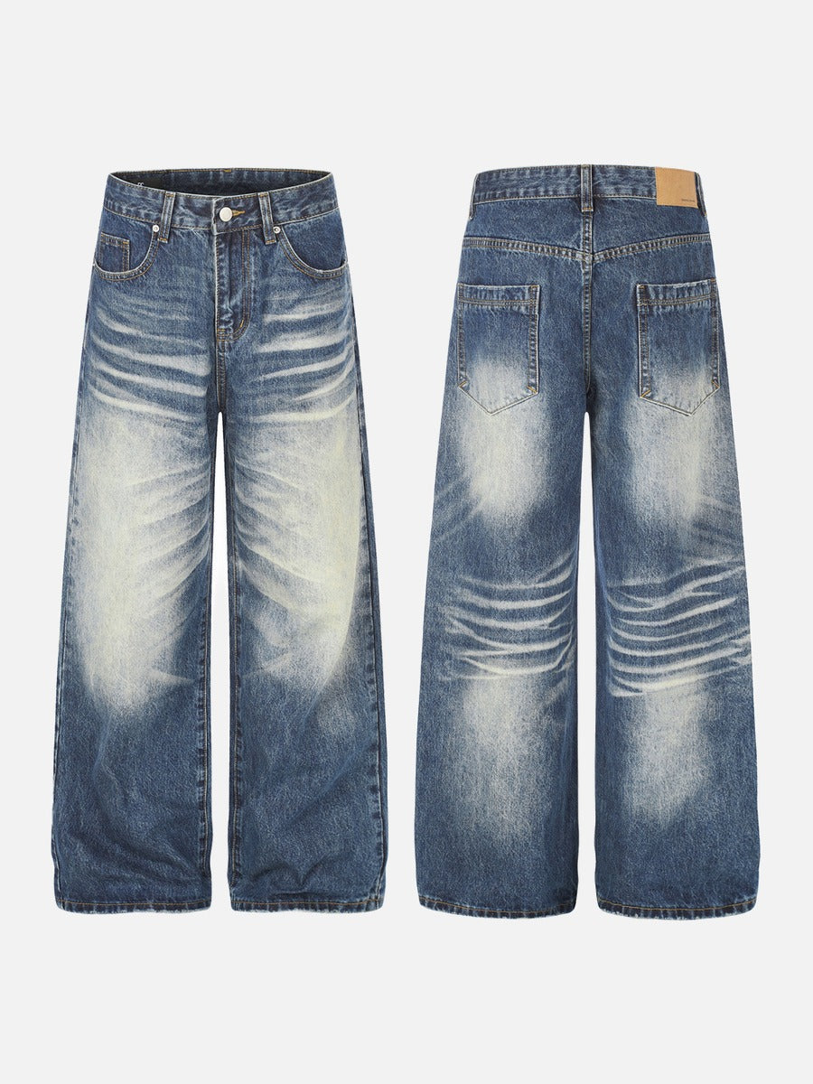 Distressed Medium Blue Wide-Leg Jeans