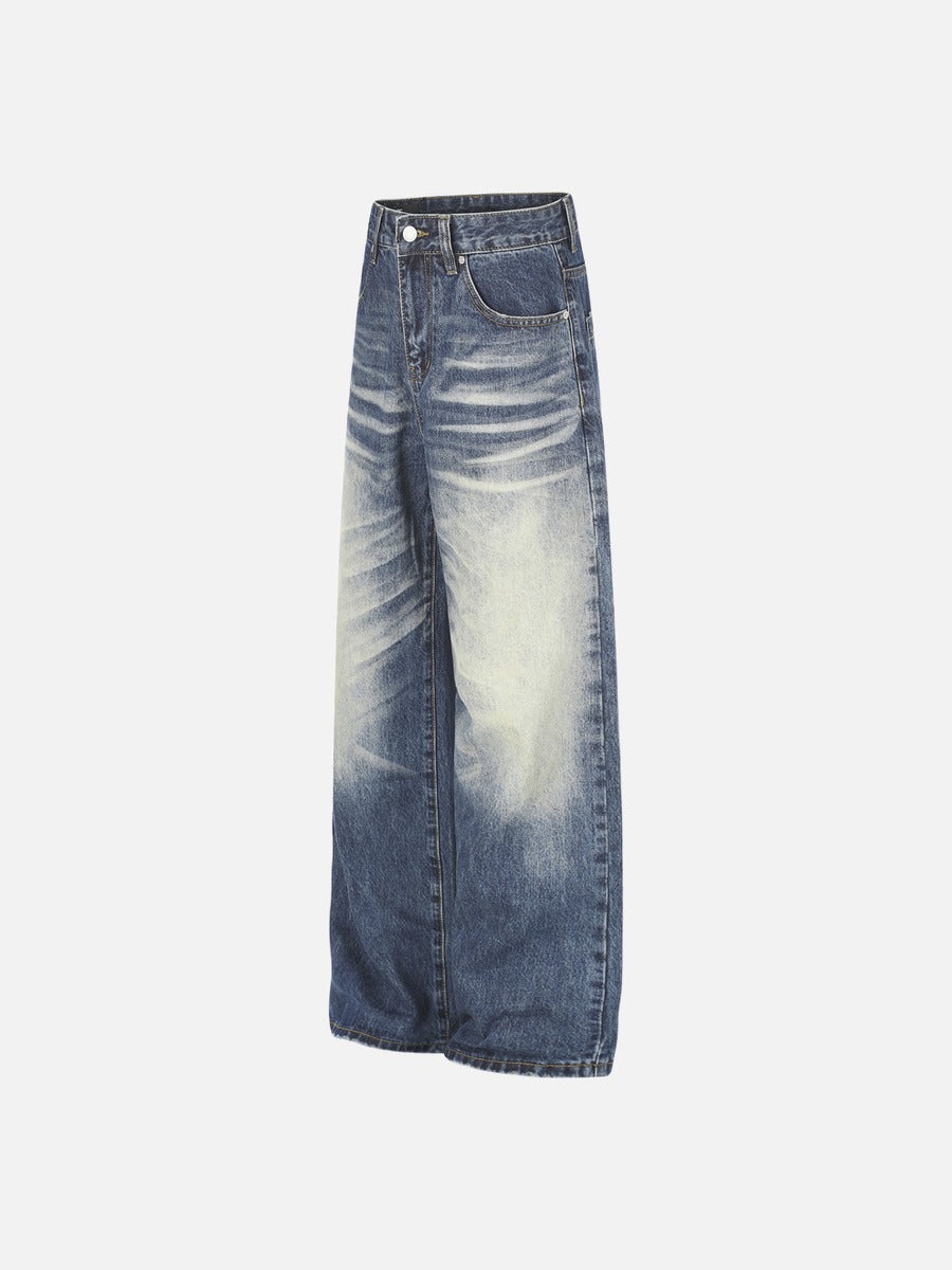 Distressed Medium Blue Wide-Leg Jeans