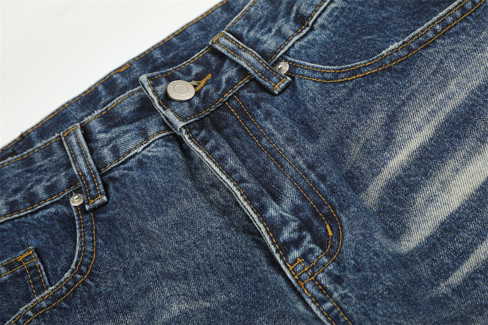 Distressed Medium Blue Wide-Leg Jeans