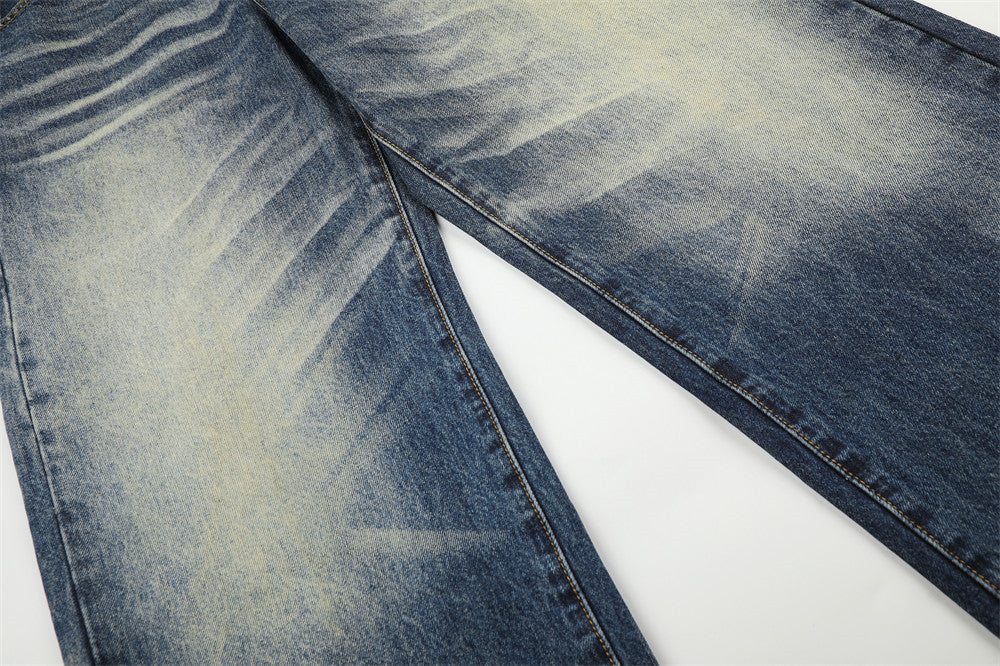 Distressed Medium Blue Wide-Leg Jeans