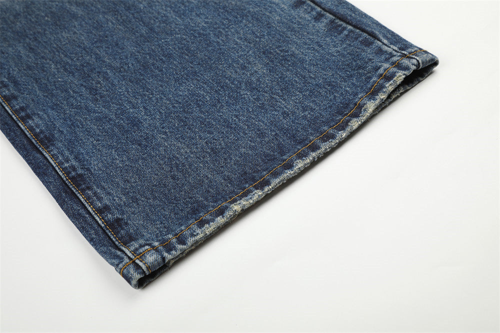 Distressed Medium Blue Wide-Leg Jeans