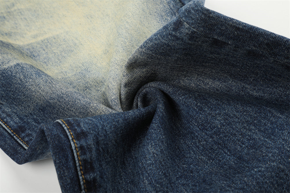 Distressed Medium Blue Wide-Leg Jeans