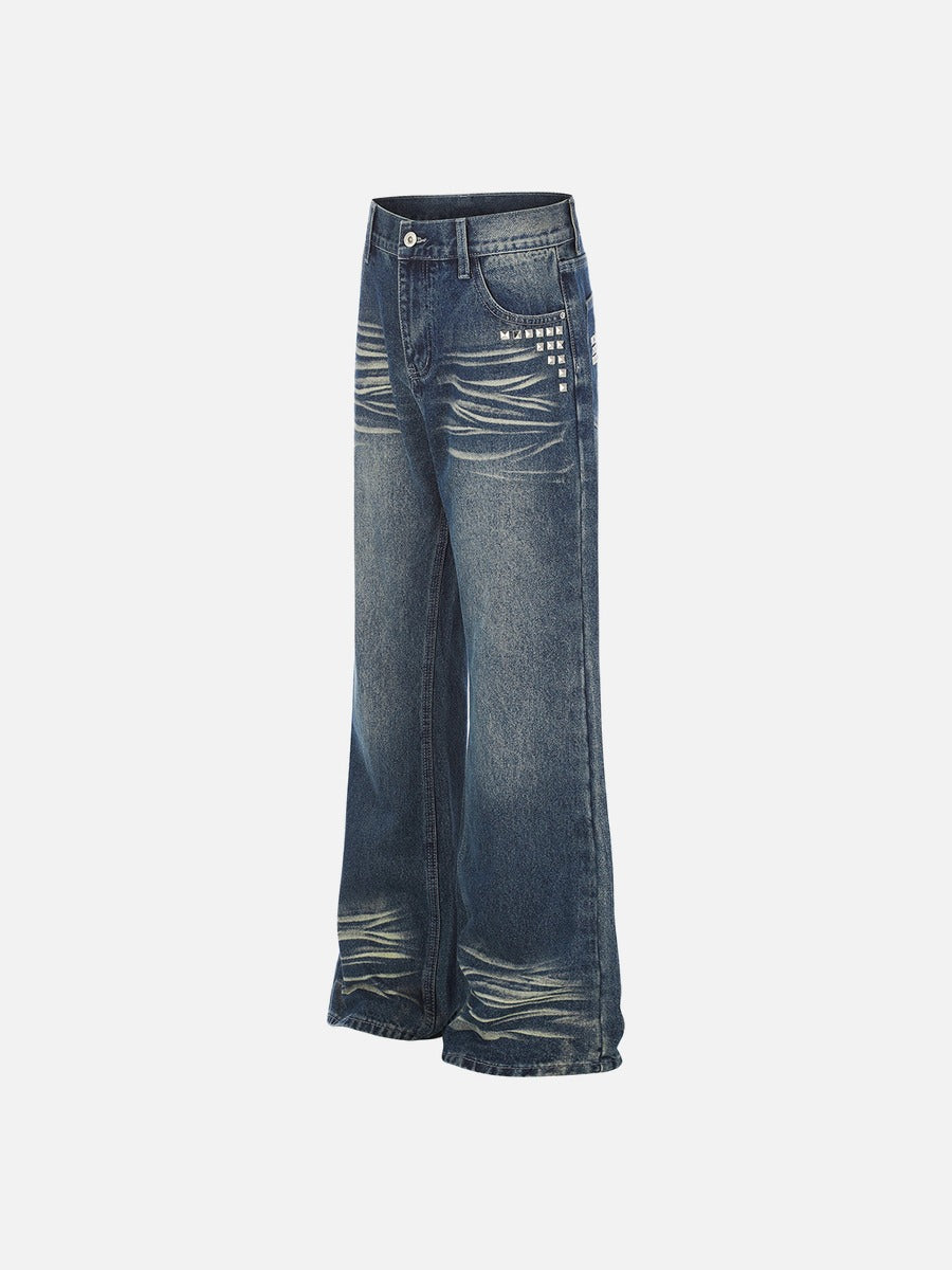 DAXUEN medium wash distressed wide-leg jeans with studs