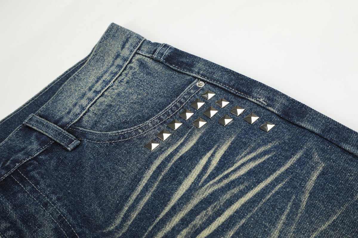DAXUEN medium wash distressed wide-leg jeans with studs