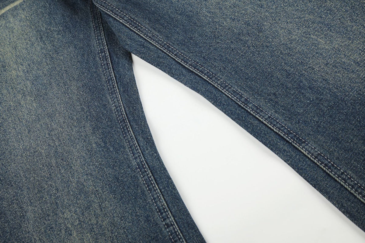 DAXUEN medium wash distressed wide-leg jeans with studs