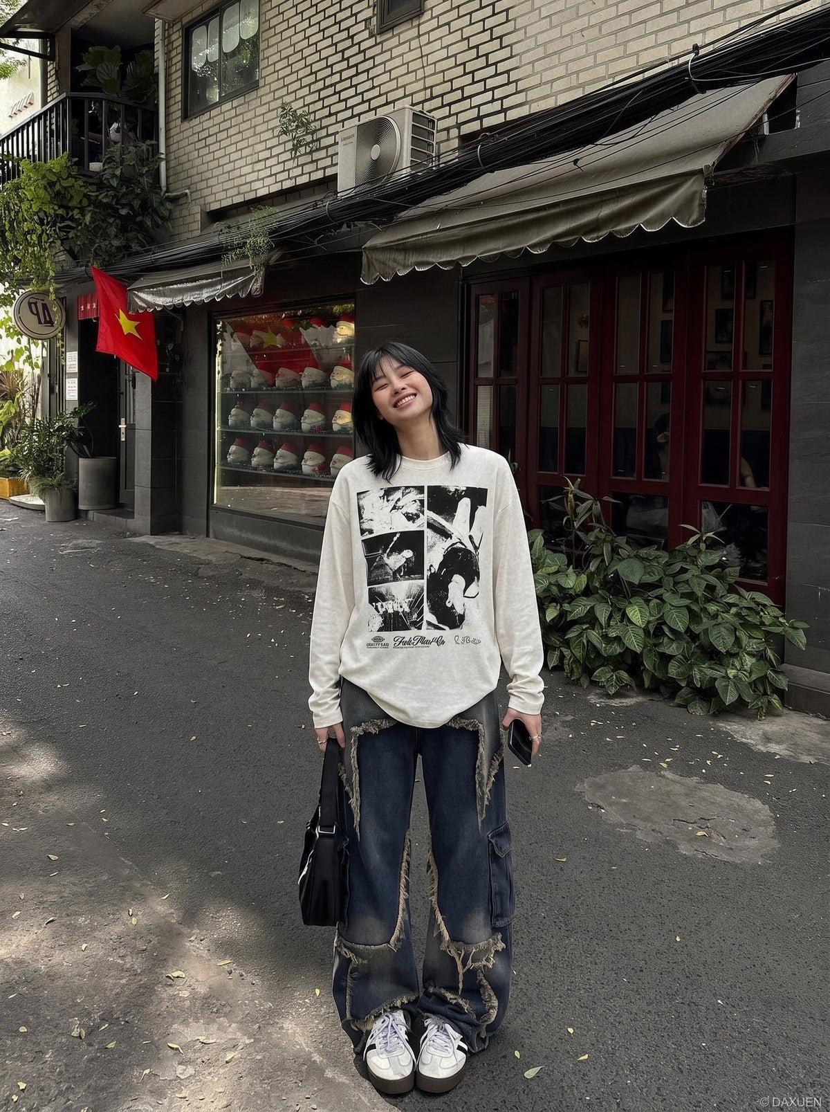 Distressed Multi-Panel Graphic Oversized Tee