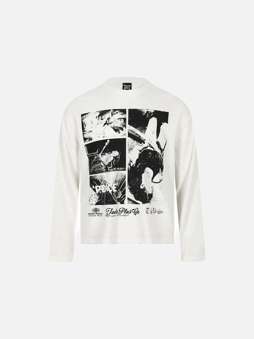 Distressed Multi-Panel Graphic Oversized Tee - White / S