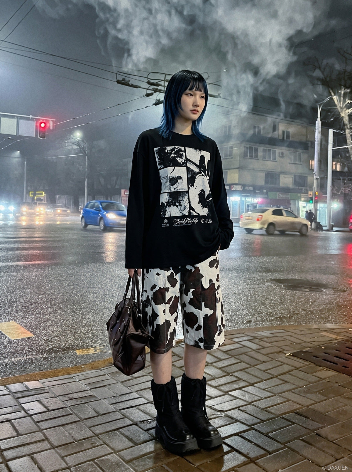 Distressed Multi-Panel Graphic Oversized Tee