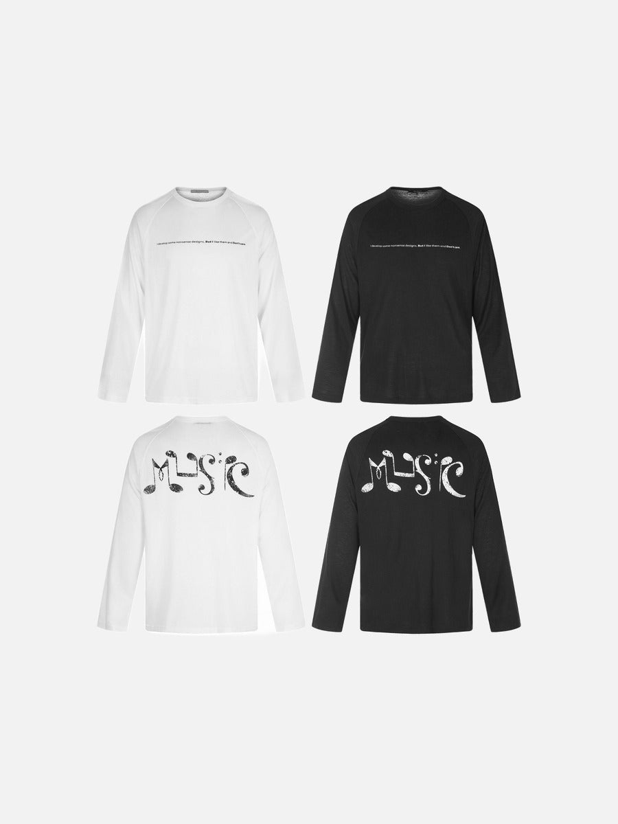 Distressed Musical Note Graphic Long Sleeve Top