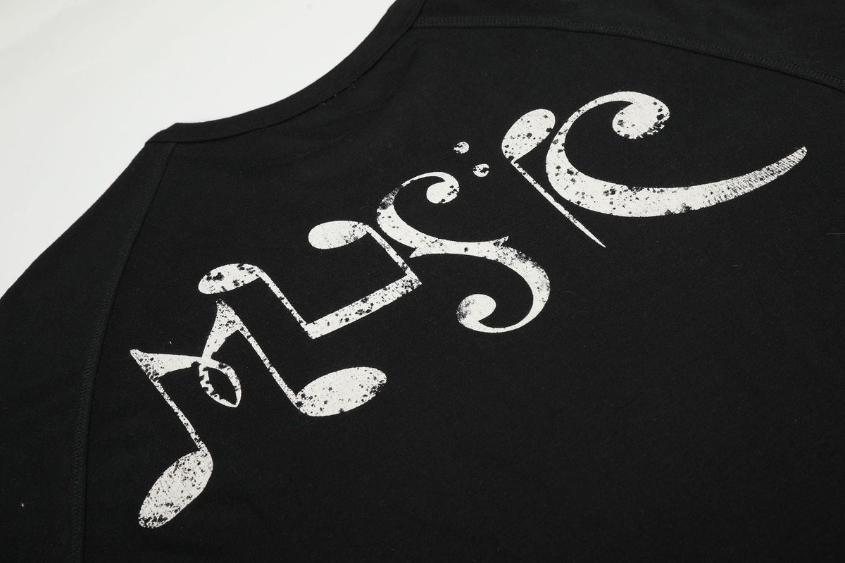 Distressed Musical Note Graphic Long Sleeve Top