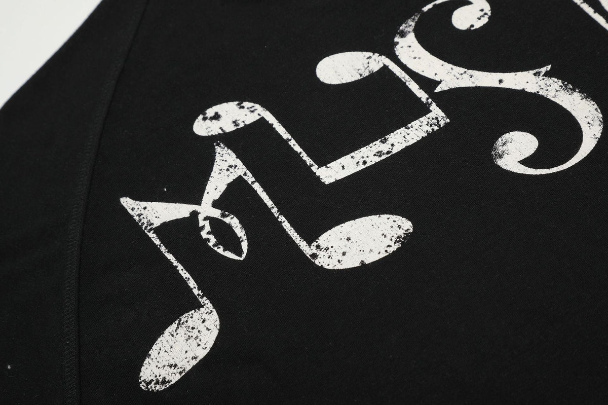 Distressed Musical Note Graphic Long Sleeve Top