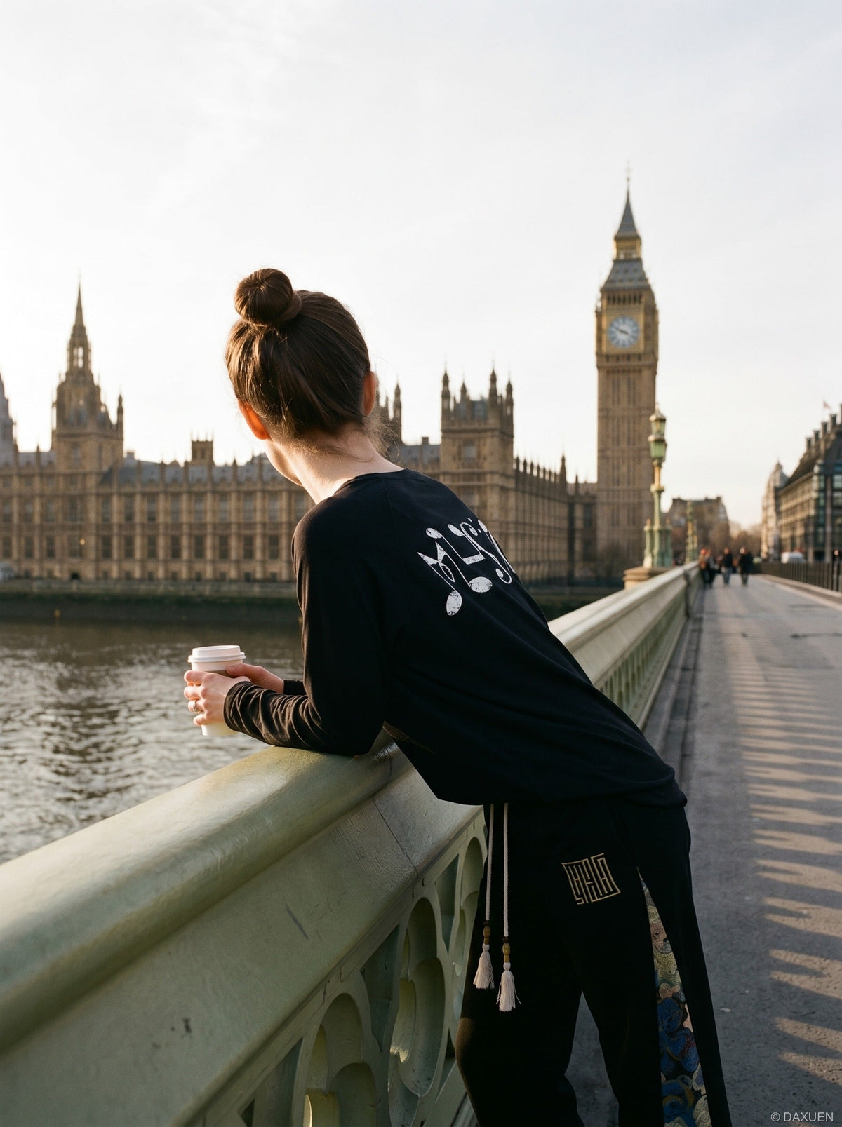 Distressed Musical Note Graphic Long Sleeve Top