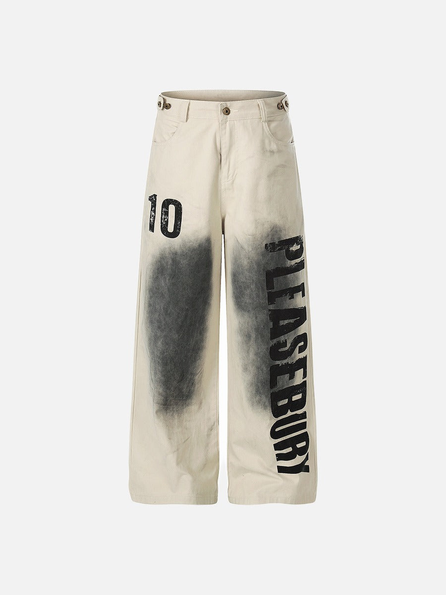 DAXUEN light beige distressed number 10 wide-leg pants