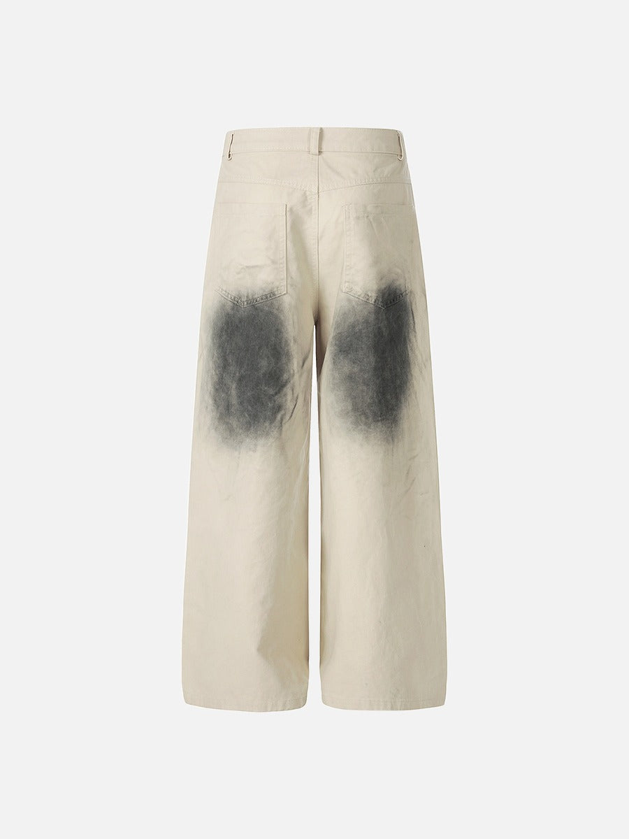 DAXUEN light beige distressed number 10 wide-leg pants