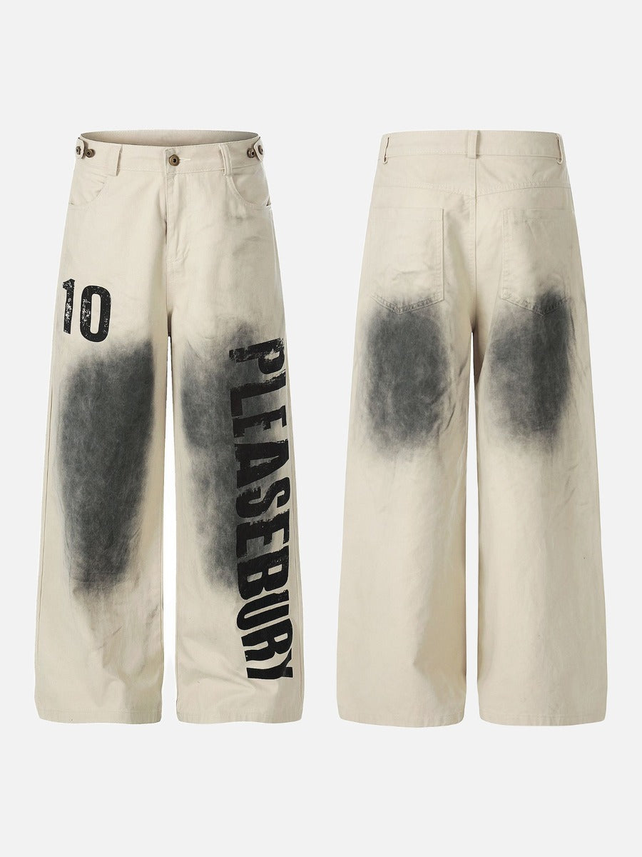 DAXUEN light beige distressed number 10 wide-leg pants