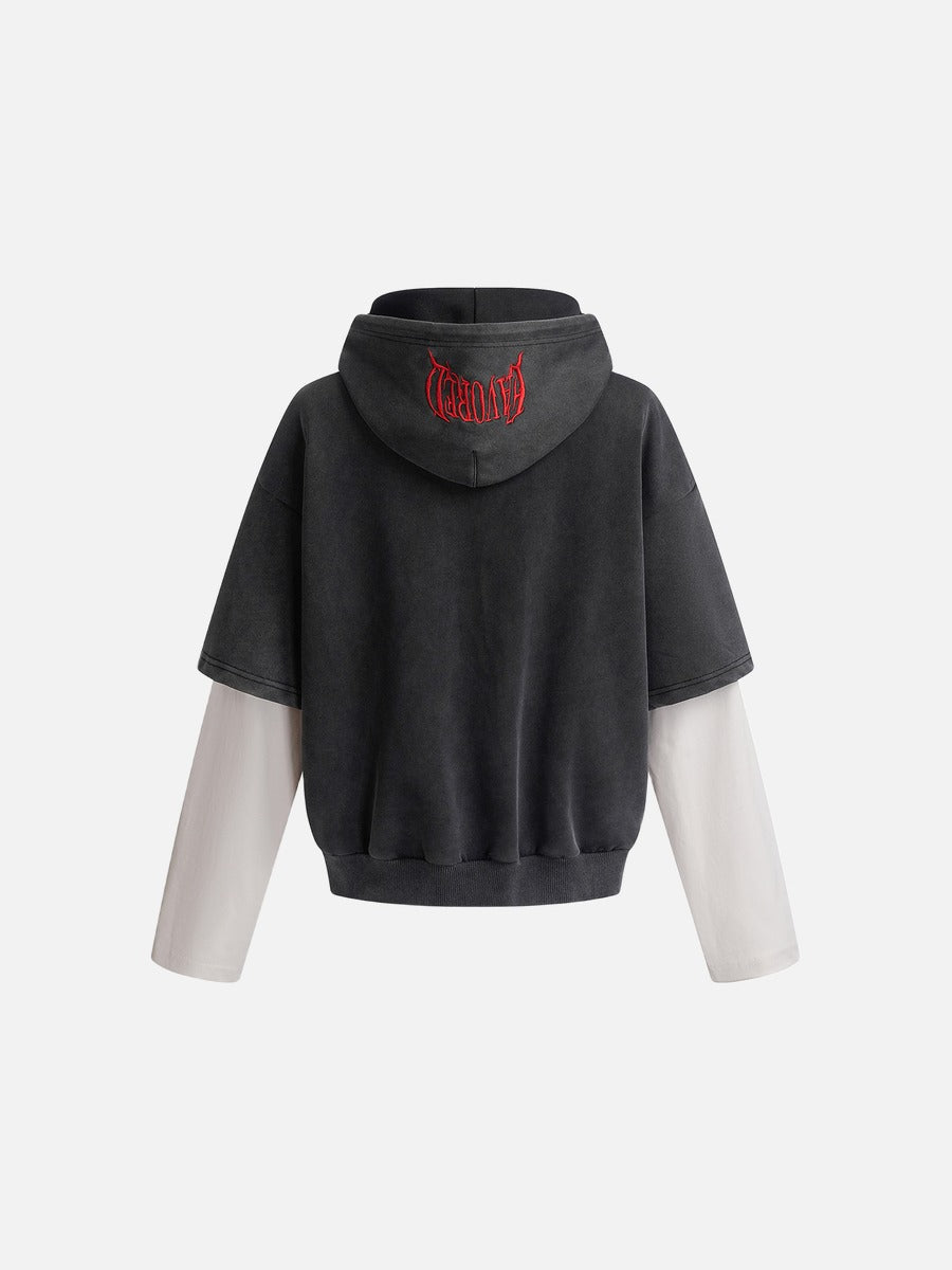 Distressed Number Graphic Layered Hoodie