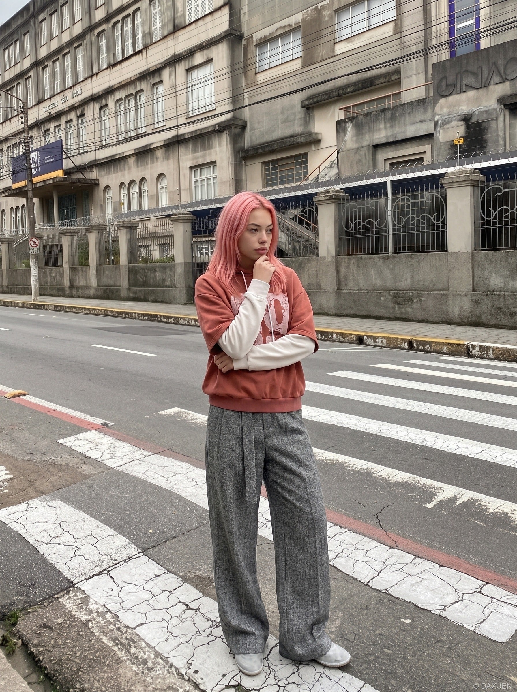 Distressed Number Graphic Layered Hoodie