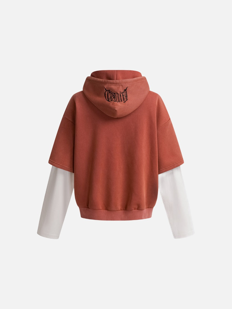 Distressed Number Graphic Layered Hoodie