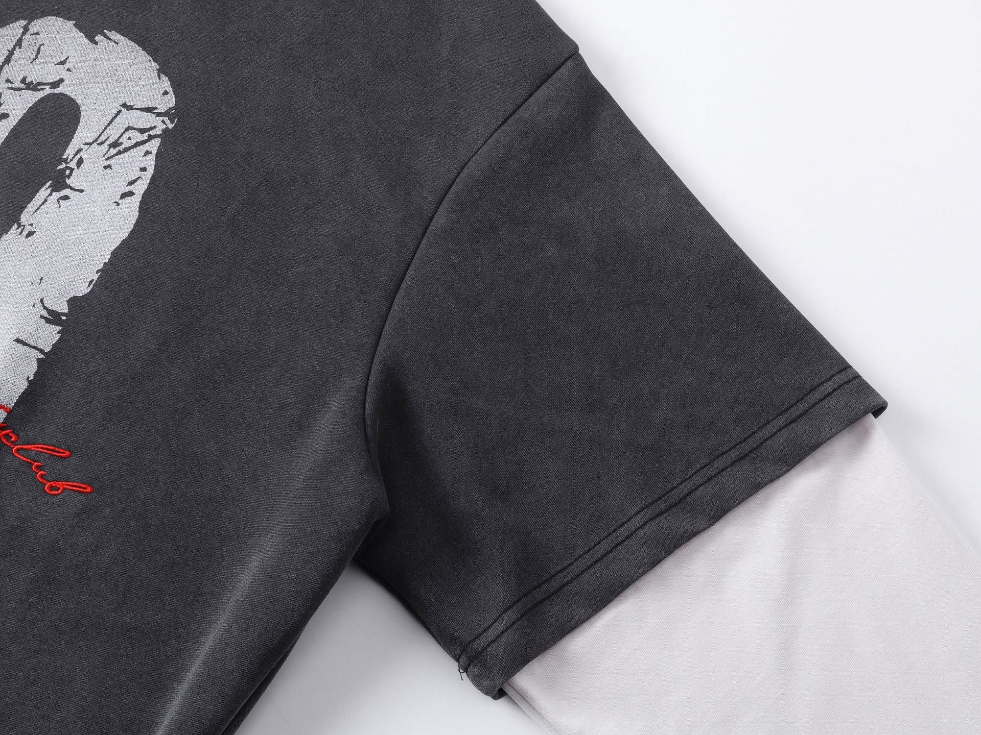 Distressed Number Graphic Layered Hoodie