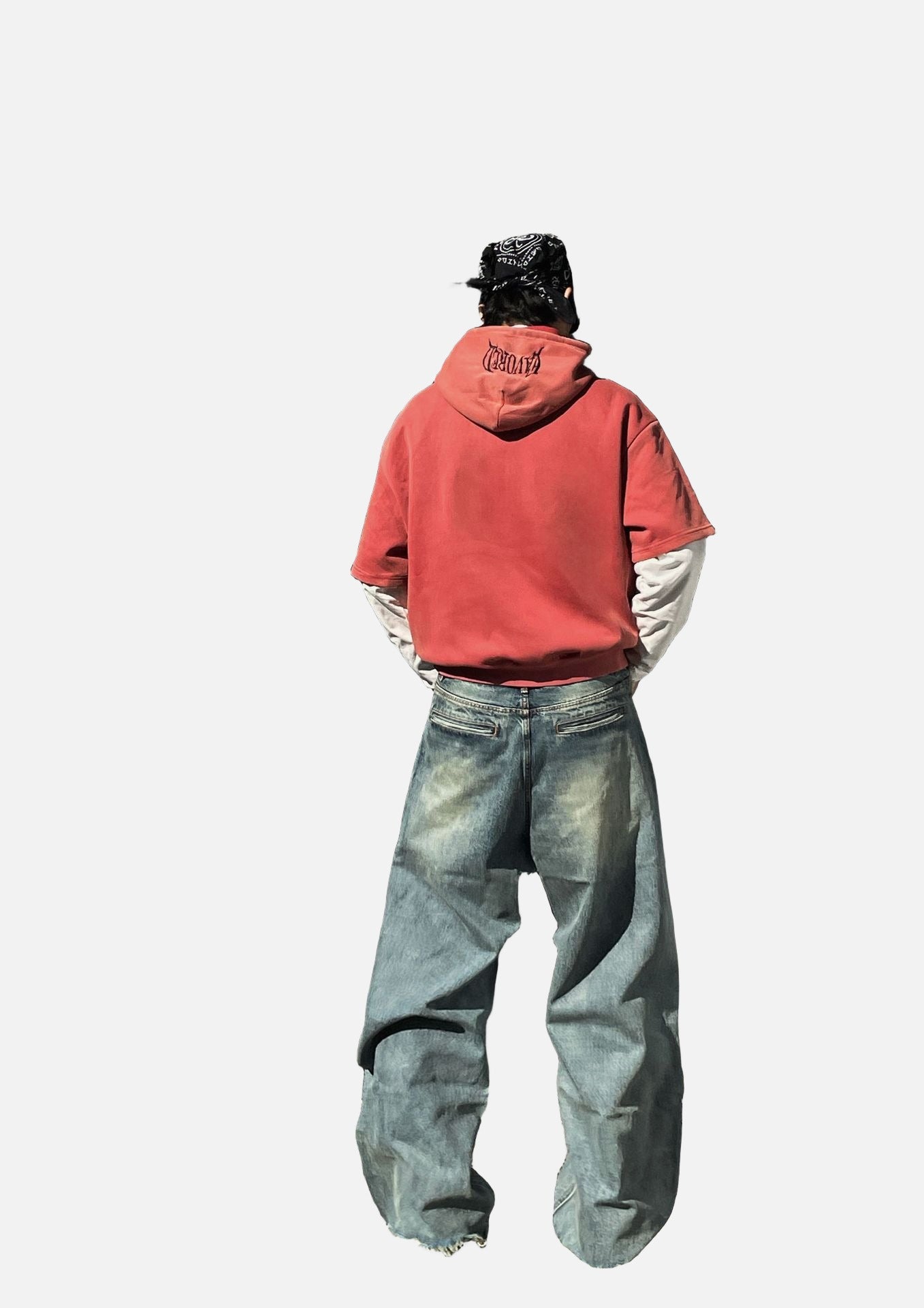 Distressed Number Graphic Layered Hoodie