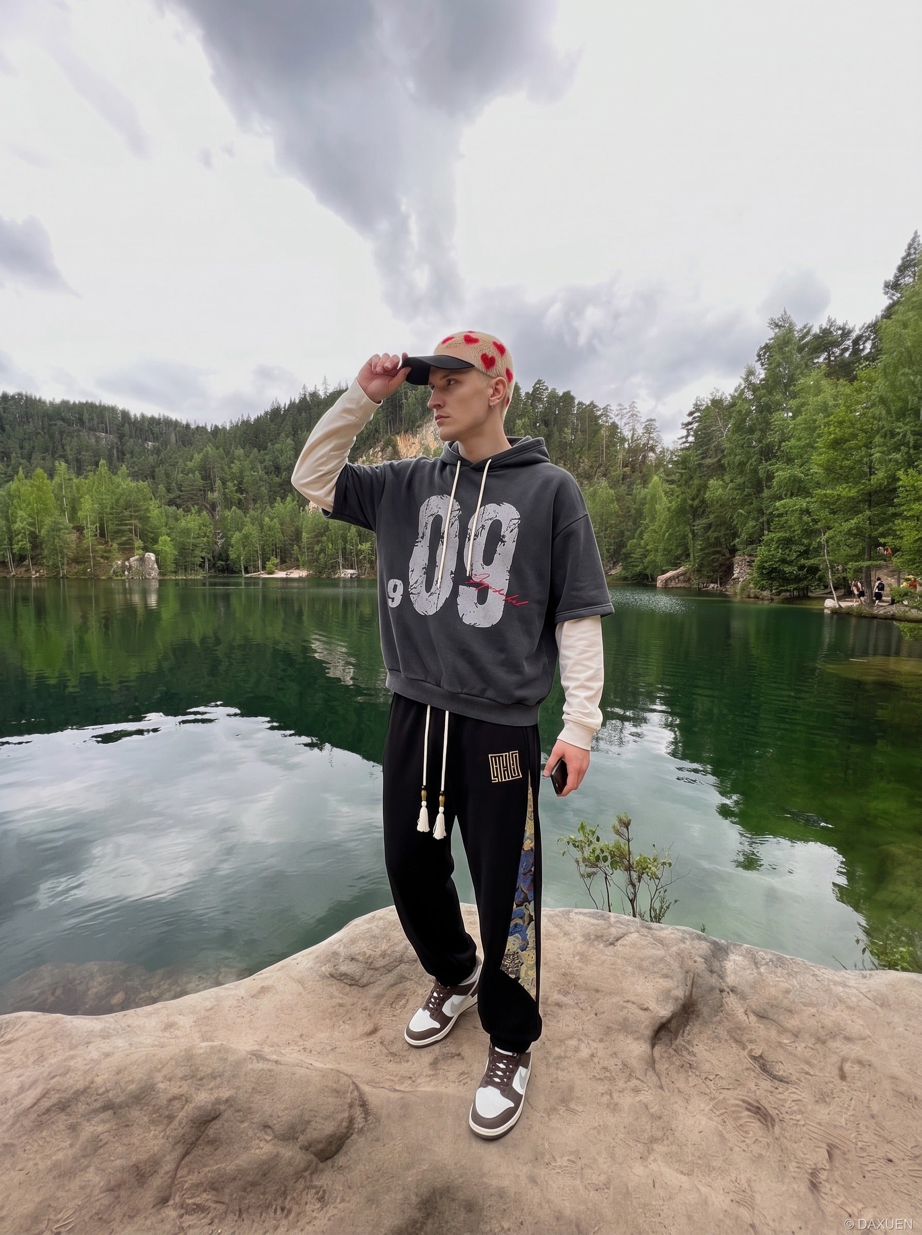 Distressed Number Graphic Layered Hoodie