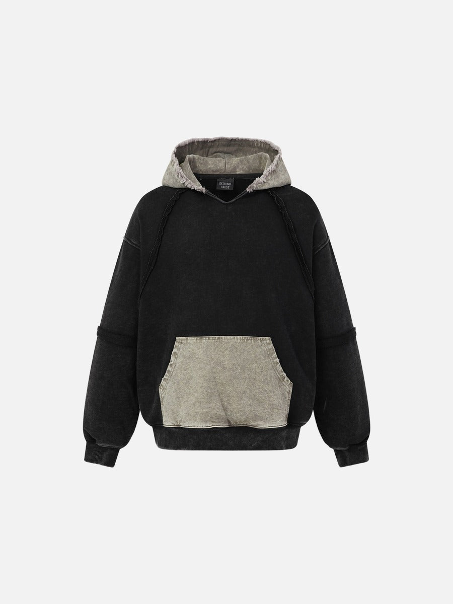 DAXUEN distressed oversized two-tone hoodie sweatshirt