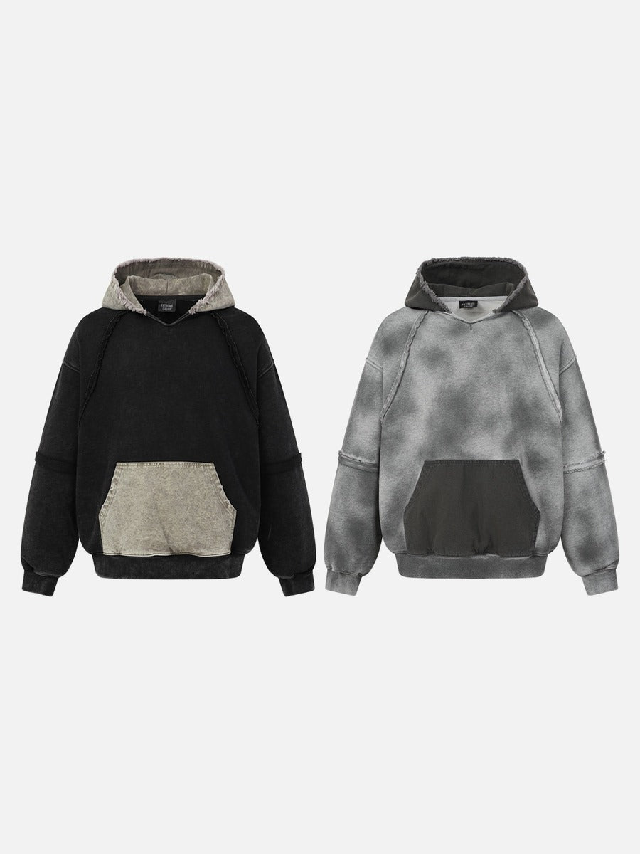 DAXUEN distressed oversized two-tone hoodie sweatshirt