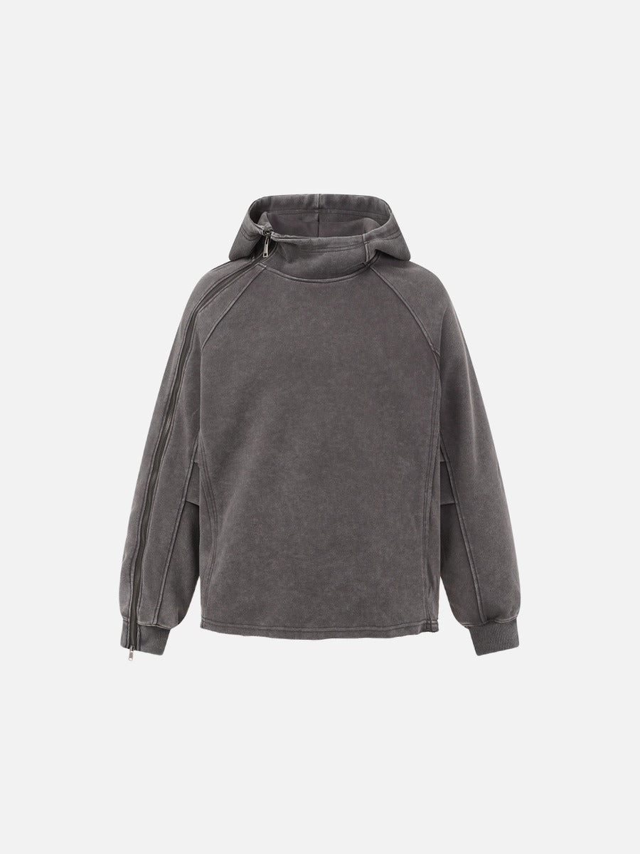 DAXUEN black oversized zip-hoodie with distressed finish