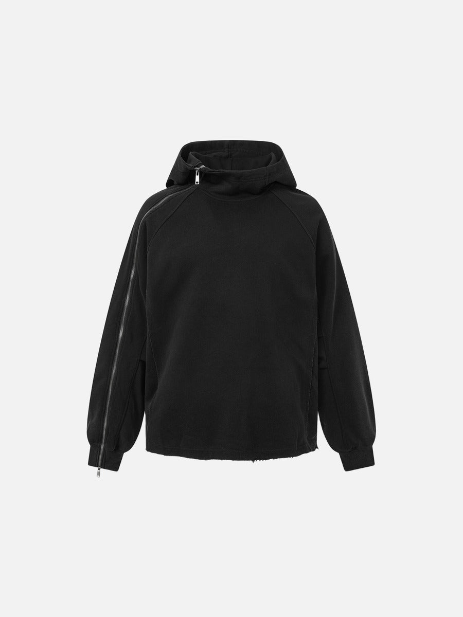 DAXUEN black oversized zip-hoodie with distressed finish