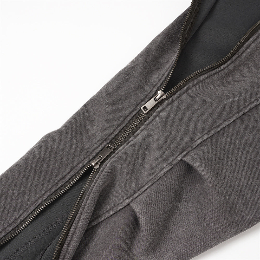 DAXUEN black oversized zip-hoodie with distressed finish