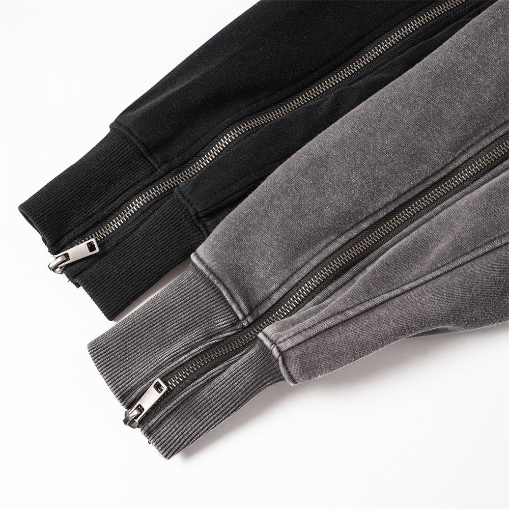 DAXUEN black oversized zip-hoodie with distressed finish