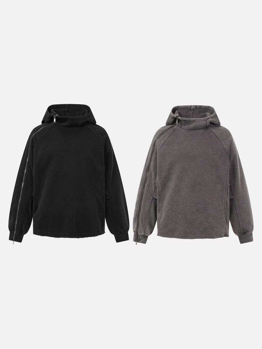 DAXUEN black oversized zip-hoodie with distressed finish