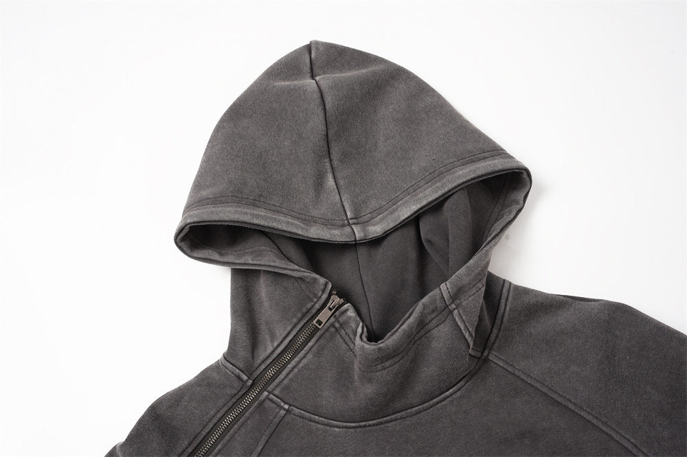 DAXUEN black oversized zip-hoodie with distressed finish