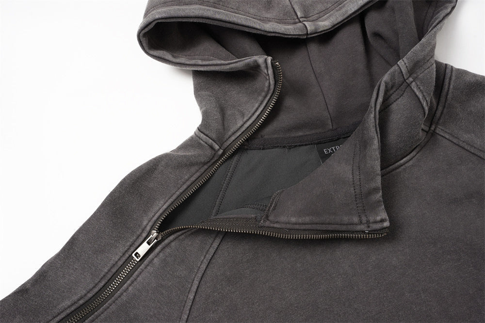 DAXUEN black oversized zip-hoodie with distressed finish