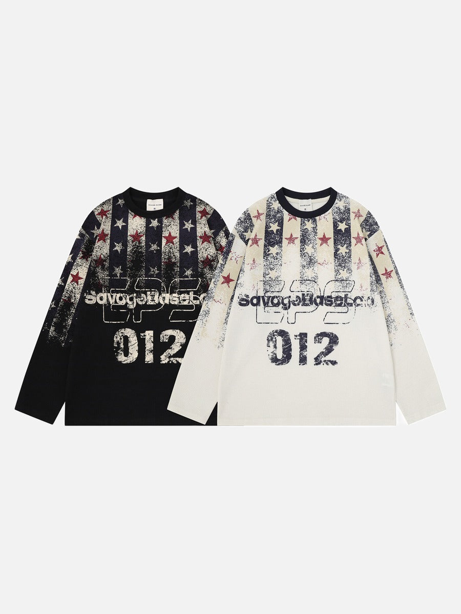 Distressed Paint-Splatter Long-Sleeve Top