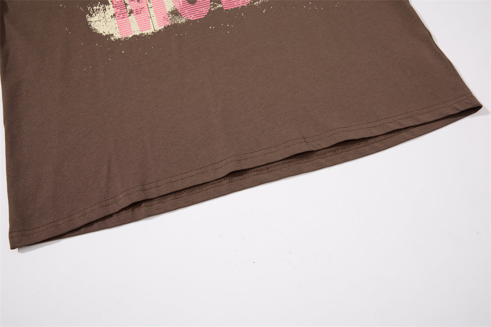 Distressed Pink Block Graphic Layered Tee