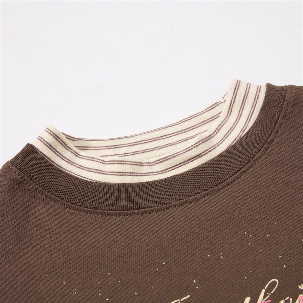 Distressed Pink Block Graphic Layered Tee