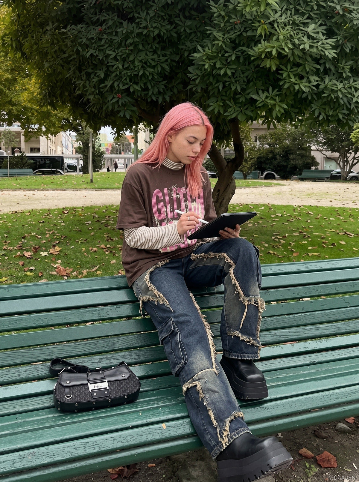 Distressed Pink Block Graphic Layered Tee