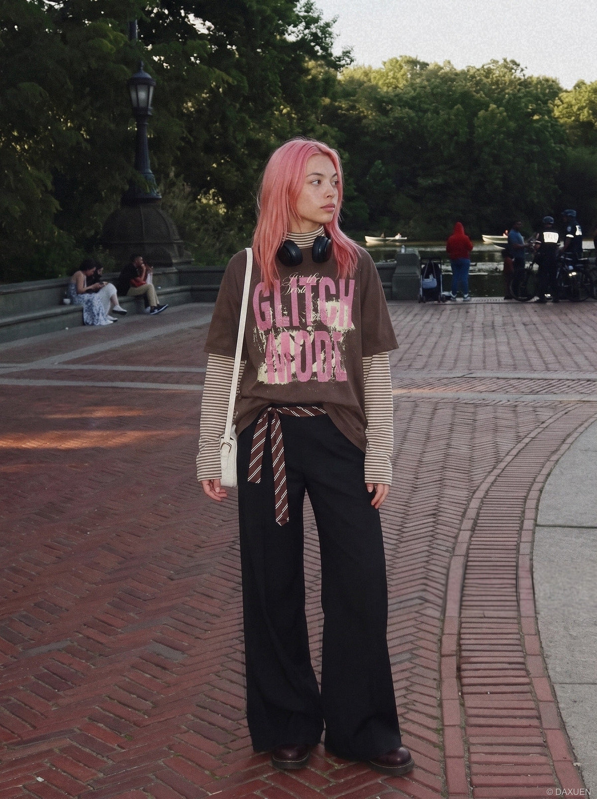 Distressed Pink Block Graphic Layered Tee